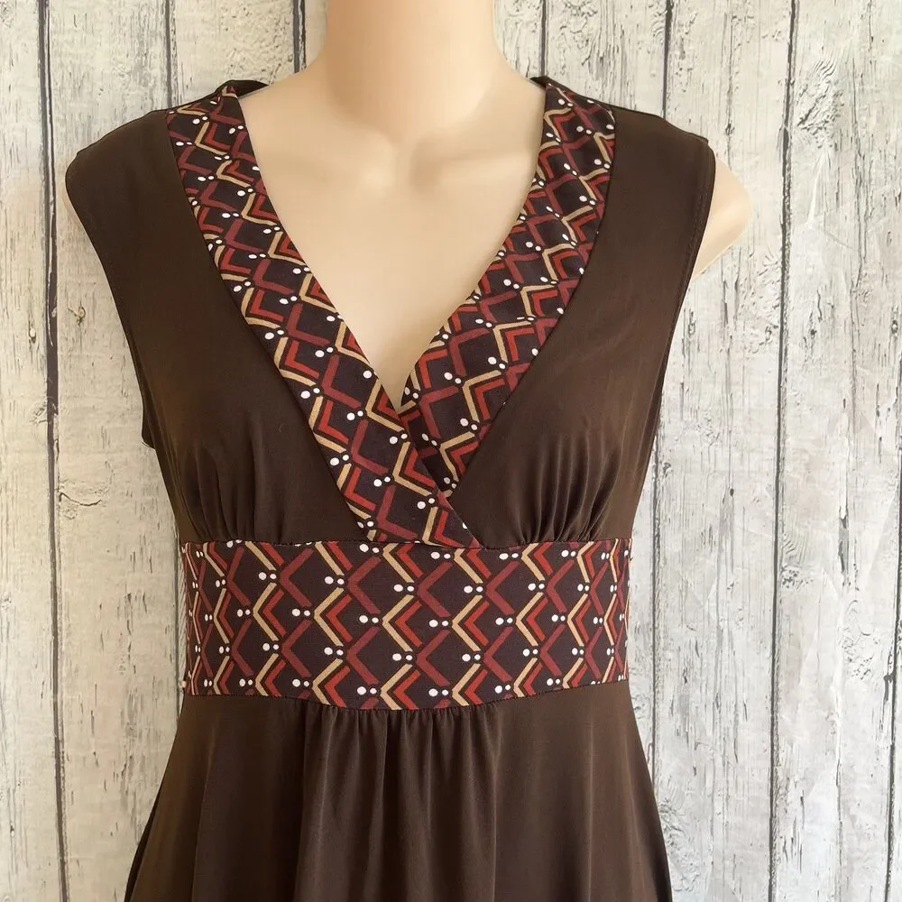 Vintage Candies Womens Y2K Babydoll Dress Size Small Preppy Brown Geometric